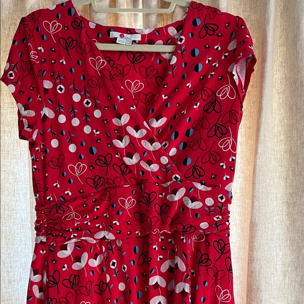 Boden Red Floral Cap Sleeve V-Neck Maxi Dress - Picture 3 of 4